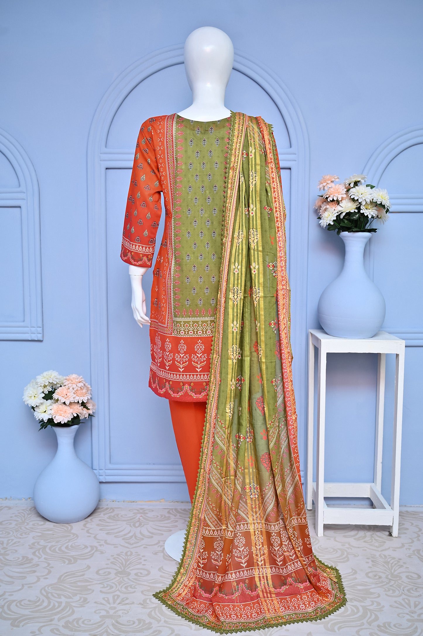 Pret 3 Piece Embroidered Lawn Stitched Suit